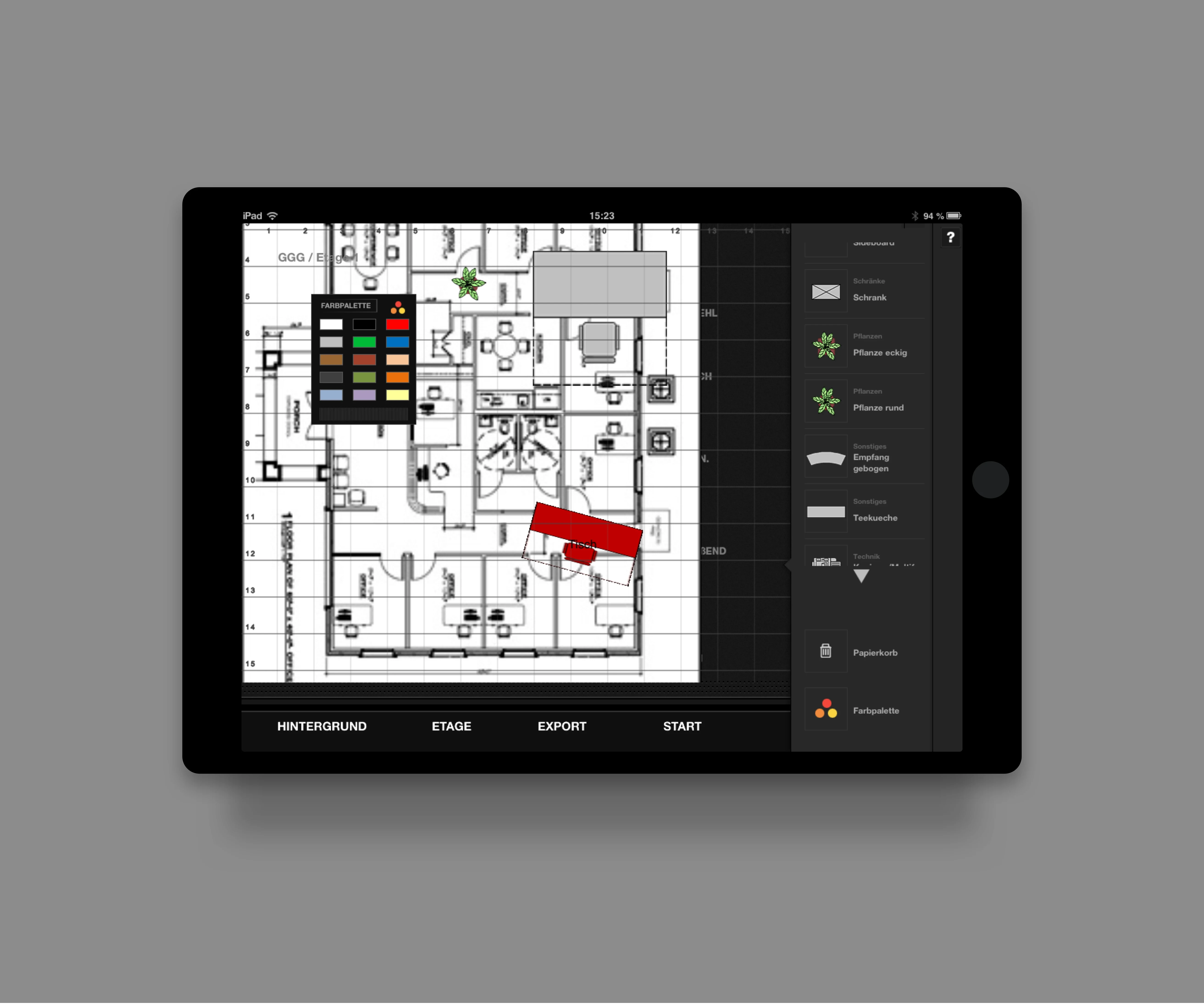 Lageplan in der Raumplaner iPad App