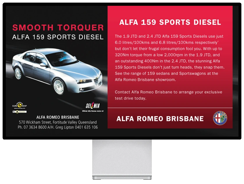 Webite Alfa Romeo 159 Anzeige