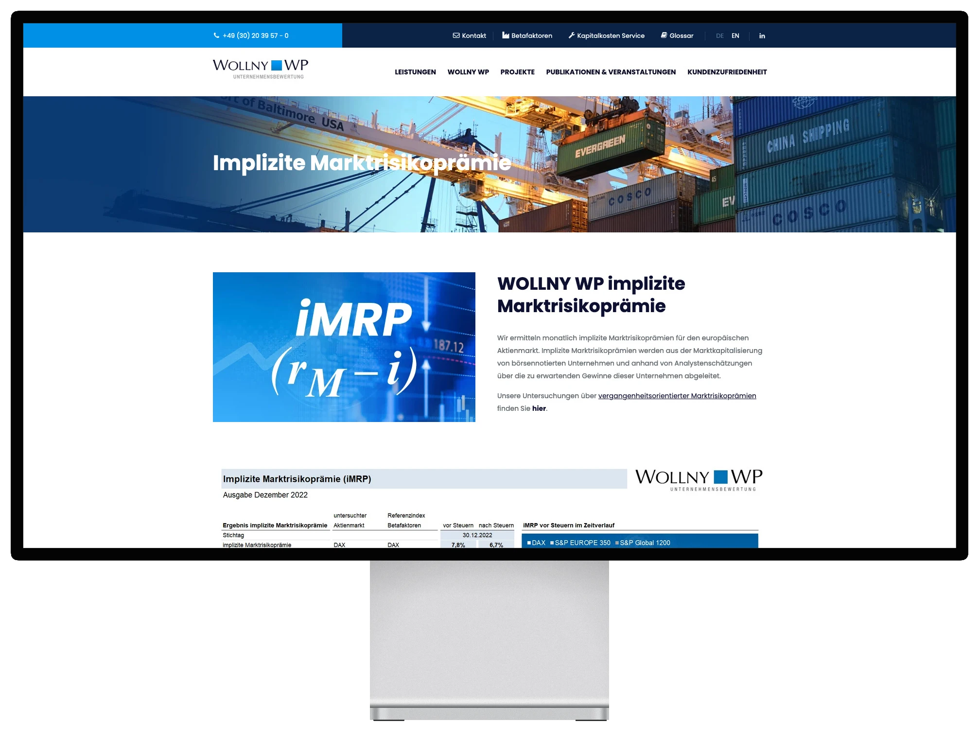 Webite Unternehmensbewertung WOLLNY WP GmbH, Berlin implizite Marktrisikoprämie